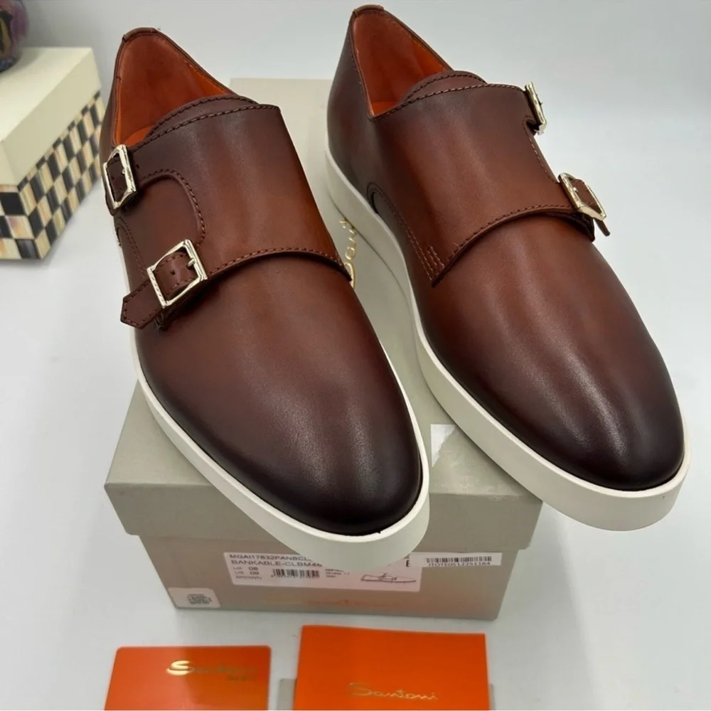 Men’s Santoni bankable double monk strap shoes size 9 US made in Italy